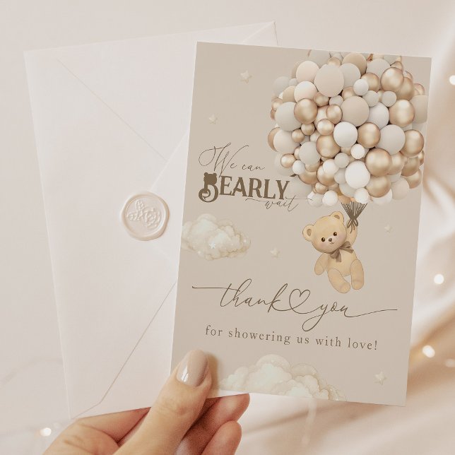 Cartão De Agradecimento Urso de Teddy com Balões Chá de fraldas Neutro (Criador carregado)