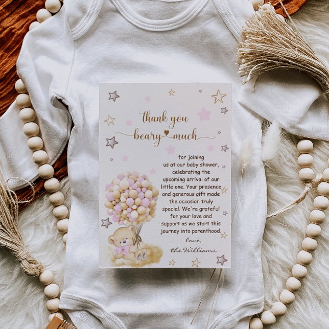 Cartão De Agradecimento Urso de Teddy Segurando Chá de fraldas de Balões R (Criador carregado)