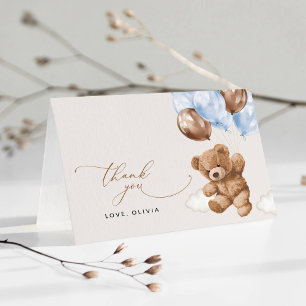Cartão De Agradecimento Urso De Teddy, Urso De Bebê, Balões Azuis, Chá de 