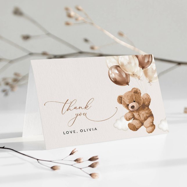 Cartão De Agradecimento Urso De Teddy, Urso De Bebê, Balões Marrons, Chá d (Criador carregado)