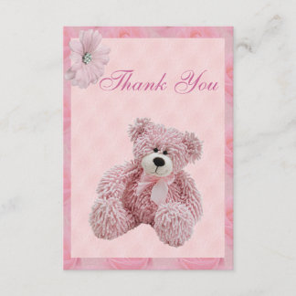 Cartão De Agradecimento Urso de ursinho & obrigado cor-de-rosa das flores