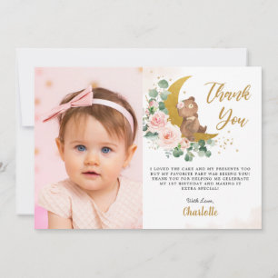 Cartão De Agradecimento Urso Floral Blush Crescente Lua Aniversário Foto