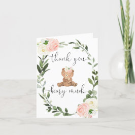 Cartão De Agradecimento Urso floral rosa verde-verde eucalipto