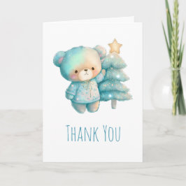 Cartão De Agradecimento Urso Fofo e Árvore de Natal