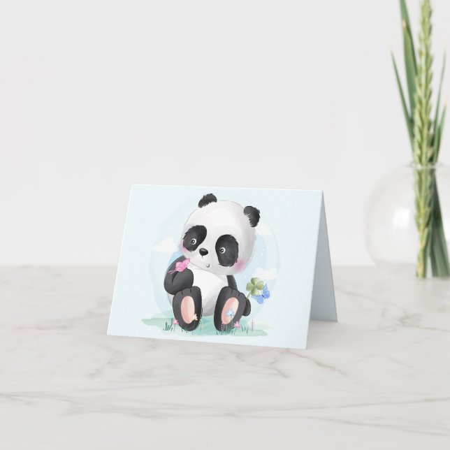 Cartão De Agradecimento Urso Panda em Aquarela Obrigado (Frente)