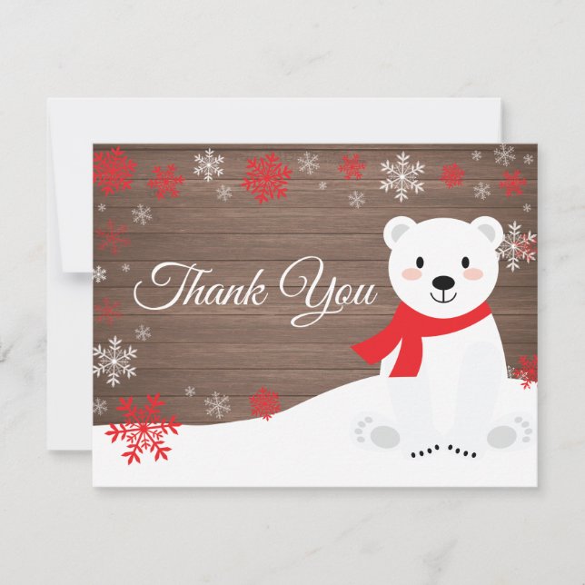 Cartão de Agradecimento Urso Polar de Inverno Floc (Frente)