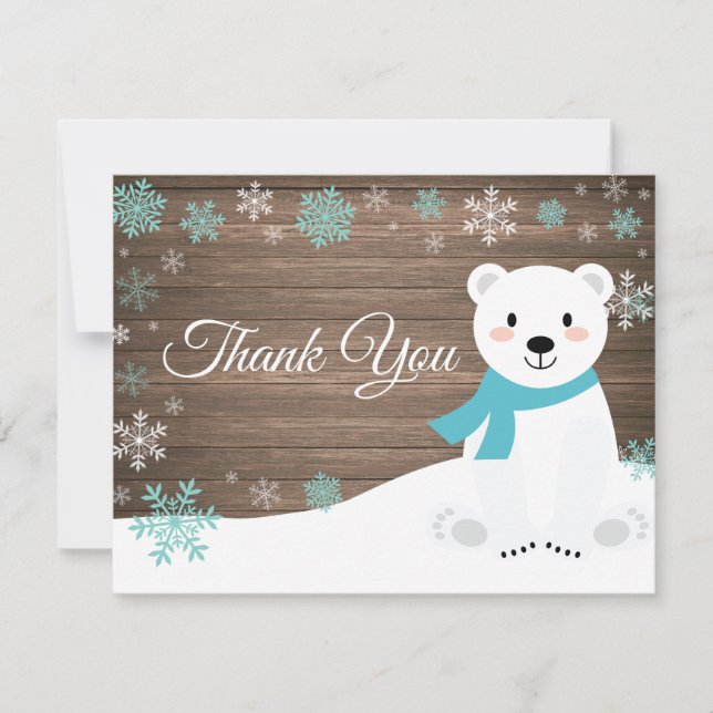 Cartão de Agradecimento Urso Polar Inverno Floco d (Frente)