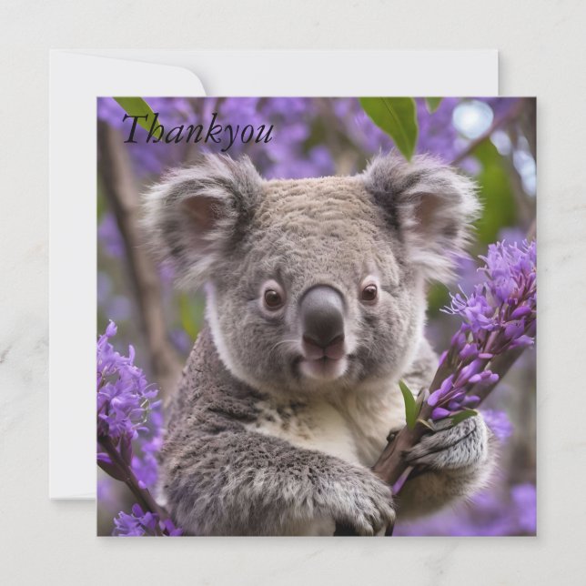 Cartão De Agradecimento Urso Purple Jacaranda Koala (Frente)