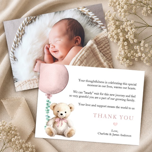 Cartão de Agradecimento Urso Rosa Bearly Wait (Pink Thank You Card)