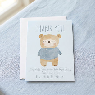 Cartão De Agradecimento Urso sonolento azul Baby Shower Fofo obrigado