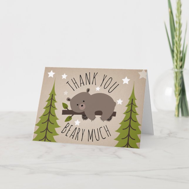 Cartão De Agradecimento Urso Sonolento Obrigado Estrelas (Frente)