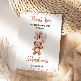 Cartão De Agradecimento Urso Teddy Fofo 1º Aniversário | Urso Doce