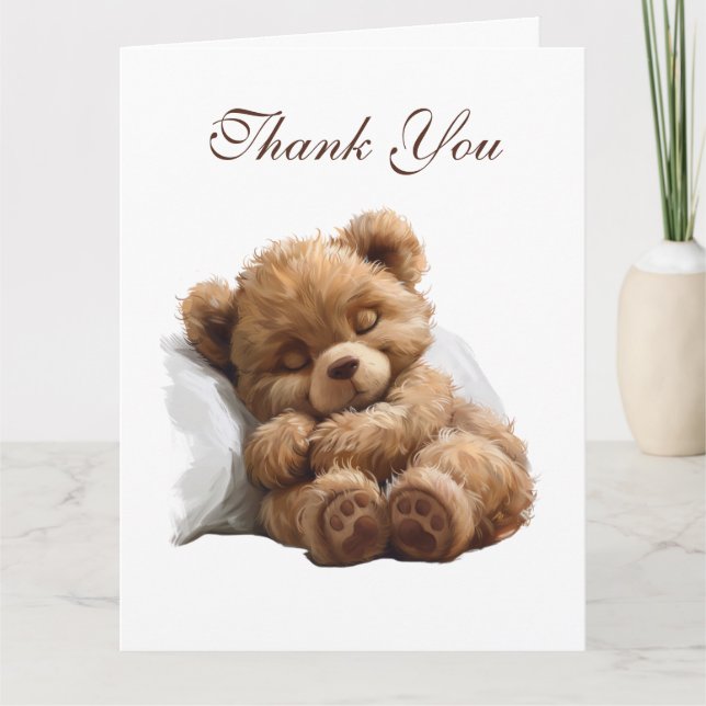Cartão De Agradecimento Urso Teddy Marrom Doce Bebê Dormindo (Frente)