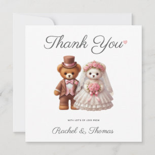 Cartão De Agradecimento Urso Teddy Romântico Fofo Noivo e Noiva Obrigado