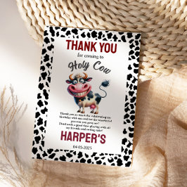 Cartão De Agradecimento Vaca Sagrada! 1º Aniversário | Festa de Animais da