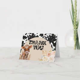 Cartão De Agradecimento Vaca Sagrada | Chá de Bebê Boho | Grama Pampas