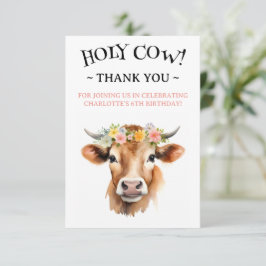 Cartão De Agradecimento Vaca Sagrada Jersey Vaca Flor Menina Aniversário