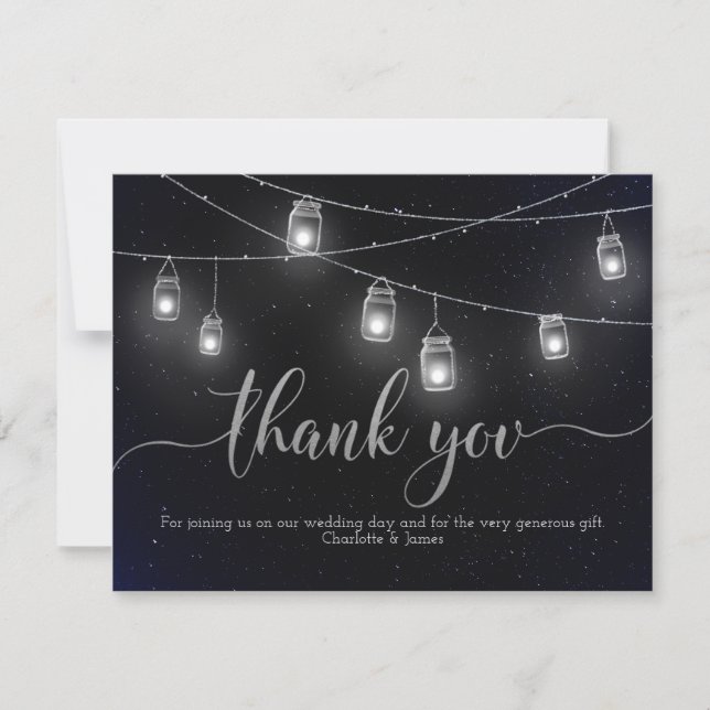 Cartão De Agradecimento Vagalumes e Mason Jar Lights Night Sky Obrigado (Frente)
