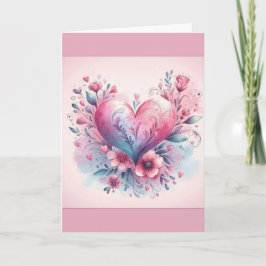 Cartão De Agradecimento Valentine's Day Card Pink Flowers Pink Heart