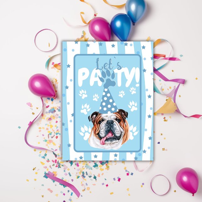 Cartão De Agradecimento Vamos festejar ilustração de bulldog azul Aniversá (Criador carregado)