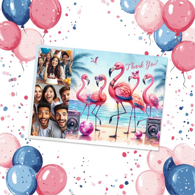 Cartão De Agradecimento Vamos Flamingle Beach Birthday Bash Photo (Criador carregado)