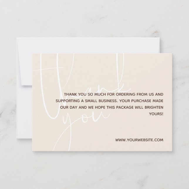Cartão De Agradecimento Vanilla & Brown White Script Obrigado Pelo Pedido (Frente)