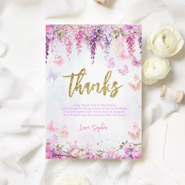 Cartão De Agradecimento Varinha Mágica Borboleta Dourada Aniversário Infan (Criador carregado)