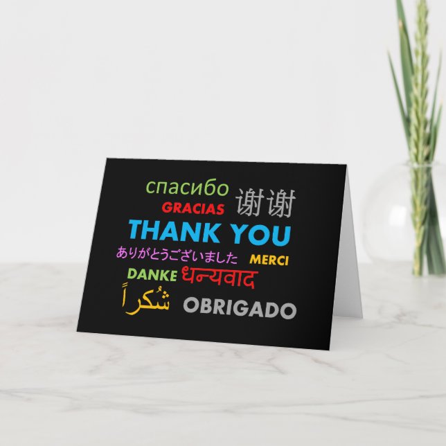 Cartão De Agradecimento Vários idiomas agradecidos (Frente)