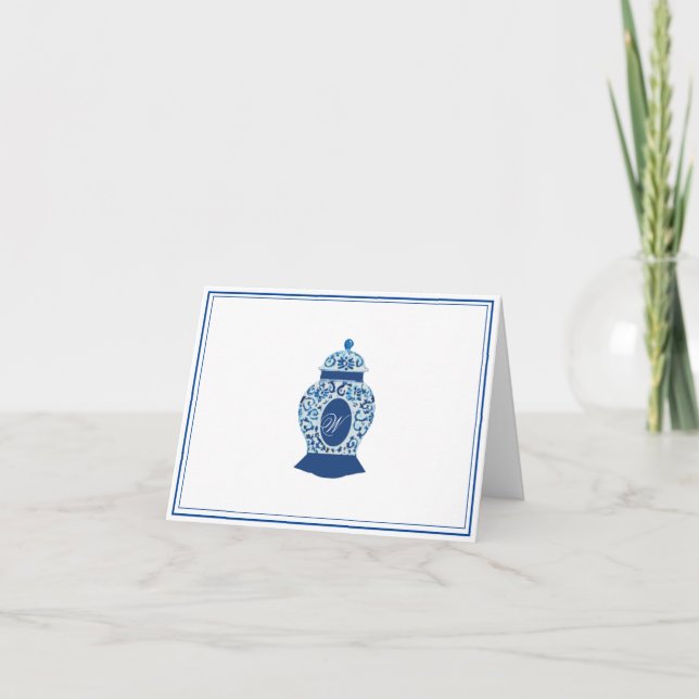 Cartão De Agradecimento Vaso de Gengibre Versailles Chinoiserie Monograma  (Frente)