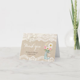 Cartão De Agradecimento Vaso de Pedra com Renda Floral de Sarjapão Rústico