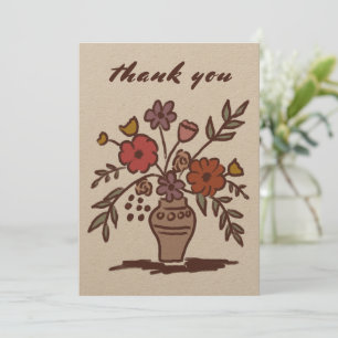 Cartão De Agradecimento Vaso Floral Rústico Caprichoso Desenho Neutro Kraf