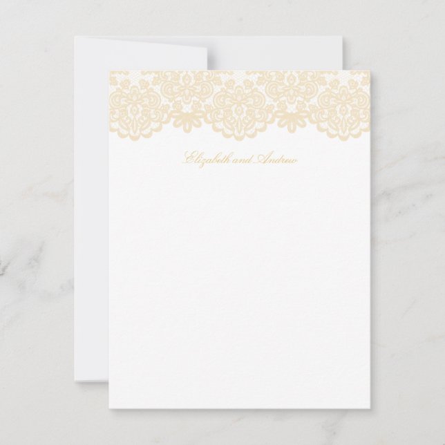 Cartão De Agradecimento Vazio de Casamento Elegante de Lace Dourado sofist (Frente)