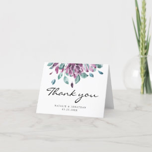 Cartão De Agradecimento VAZIO obrigado você casou flores de aquarela roxa