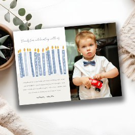 Cartão De Agradecimento Velas de Aniversário Foto Azul Amarelo Pastel Fofo