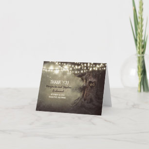 Cartão De Agradecimento velhas árvores, luzes românticas casamento, obriga