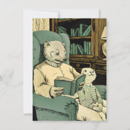 Cartão De Agradecimento Velho fuzileiro lendo um livro para uma jovem moça