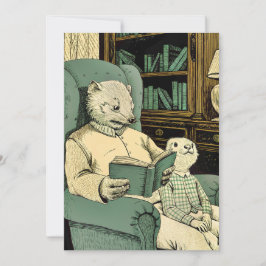 Cartão De Agradecimento Velho fuzileiro lendo um livro para uma jovem moça