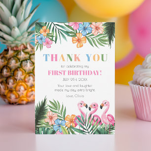 Cartão De Agradecimento Verão Tropical Flamingo Crianças Primeiro 1º Anive