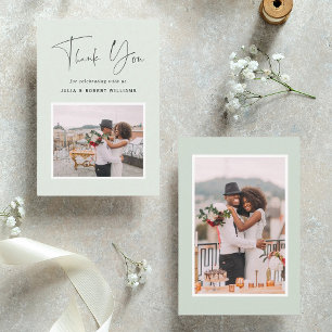 Cartão De Agradecimento Verde 2 Foto Obrigado de Casamento por Caligrafi