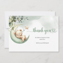 Cartão De Agradecimento Verde aquarela e ouro sobre o urso luar