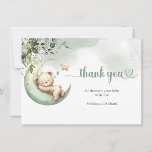 Cartão De Agradecimento Verde aquarela e ouro sobre o urso luar