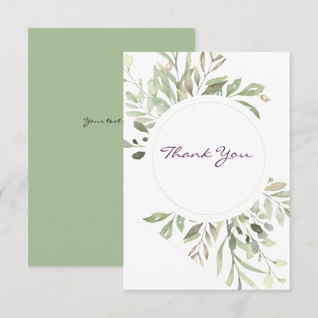 Cartão De Agradecimento Verde Botânico Romântico Suave (Frente/Verso)