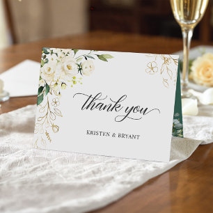 Cartão De Agradecimento Verde Branco Rosa Dourado Floral Elegante Chic