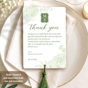 Cartão de Agradecimento Verde Casamento Vietnamita