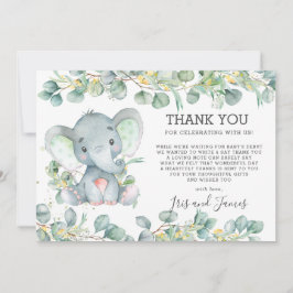 Cartão De Agradecimento Verde Chá de fraldas Elefante Bonito Sexo Neutro