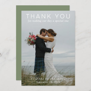 Cartão De Agradecimento Verde de Foto de Casamento do Casal Moderno