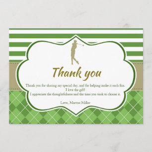 Cartão de agradecimento verde dourado golfe person