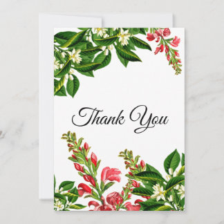 Cartão De Agradecimento Verde Elegante Vermelho Floral Bonito Tradicional