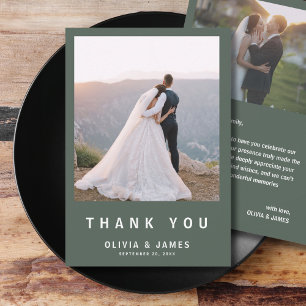 Cartão De Agradecimento Verde Escuro Casamento Moderno Minimalista Obrig