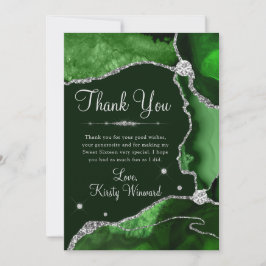 Cartão De Agradecimento Verde Escuro e Agitador Cinza de Silver Doce 16